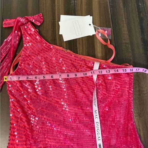 NWT Mac Duggal 5548 Sequin After Prom Dress Hot Pink Shoulder Mini Fitted Barbie - Picture 6 of 16